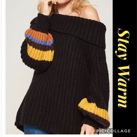 SALE! Stay Warm! Black Off the Shoulders Sweater - Picture 1 of 6